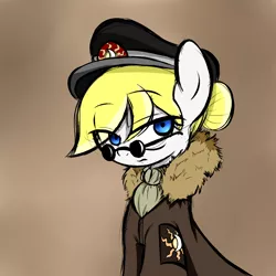 Size: 1500x1500 | Tagged: safe, artist:fullmetalpikmin, derpibooru import, oc, unofficial characters only, earth pony, pony, fallout equestria, fanfic, armband, aryan pony, clothes, concept art, female, glasses, hat, jacket, knot, looking away, military, moon, sun, upper body