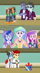 Size: 640x1147 | Tagged: safe, artist:karalovely, derpibooru import, neon lights, princess cadance, princess celestia, princess luna, ringo, rising star, oc, oc:chris matta, oc:track sonter, equestria girls, friendship games, bird house, clothes, crystal prep academy, crystal prep academy uniform, crystal prep shadowbolts, dean cadance, principal celestia, school uniform, vice principal luna, wondercolts