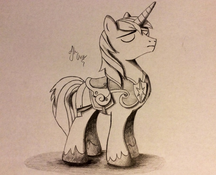 Size: 2048x1660 | Tagged: armor, artist:theasce, derpibooru import, monochrome, safe, shining armor, solo, traditional art