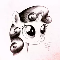 Size: 1024x1024 | Tagged: safe, artist:theasce, derpibooru import, sweetie belle, monochrome, scrunchy face, solo, traditional art