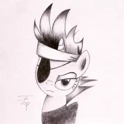 Size: 1024x1024 | Tagged: artist:theasce, derpibooru import, eyepatch, future twilight, looking at you, monochrome, safe, solo, traditional art, twilight sparkle