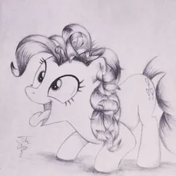 Size: 1024x1024 | Tagged: safe, artist:theasce, derpibooru import, pinkie pie, monochrome, solo, tongue out, traditional art