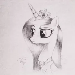 Size: 1024x1024 | Tagged: artist:theasce, derpibooru import, monochrome, princess cadance, safe, solo, traditional art