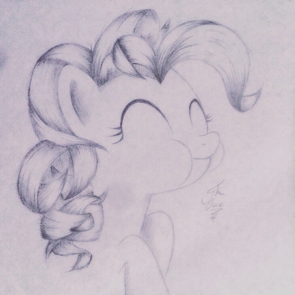 Size: 1024x1024 | Tagged: artist:theasce, derpibooru import, eating, monochrome, pinkie pie, safe, solo, traditional art