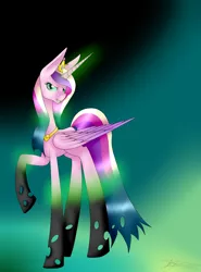 Size: 2625x3553 | Tagged: a canterlot wedding, artist:midfire, changeling, character to character, derpibooru import, disguise, disguised changeling, evil grin, fake cadance, pony to pony, queen chrysalis, safe, solo, transformation