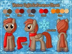 Size: 1000x750 | Tagged: safe, artist:veemonsito, derpibooru import, oc, oc:winterlight, unofficial characters only, pegasus, pony, clothes, cute, front view, reference sheet, scarf, solo