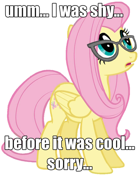 Size: 750x942 | Tagged: before it was cool, derpibooru import, fluttershy, glasses, hipster, image macro, meme, safe, shy