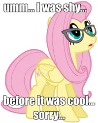 Size: 750x942 | Tagged: before it was cool, derpibooru import, fluttershy, glasses, hipster, image macro, meme, safe, shy