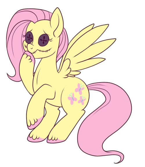 Size: 500x575 | Tagged: artist:lulubell, button eyes, derpibooru import, fluttershy, semi-grimdark, simple background, solo, stitched mouth, transparent background