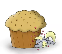 Size: 1600x1400 | Tagged: safe, artist:blayaden, derpibooru import, derpy hooves, pegasus, pony, female, giant muffin, mare, muffin, solo, that pony sure does love muffins