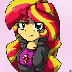 Size: 1024x1024 | Tagged: safe, artist:oakenchi, derpibooru import, sunset shimmer, equestria girls, breasts, busty sunset shimmer, female, looking at you, smiling, solo