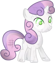 Size: 5000x5691 | Tagged: safe, artist:uxyd, derpibooru import, sweetie belle, pony, robot, robot pony, unicorn, absurd resolution, blank flank, damaged, female, filly, foal, hooves, horn, simple background, smiling, solo, sweetie bot, transparent background, vector