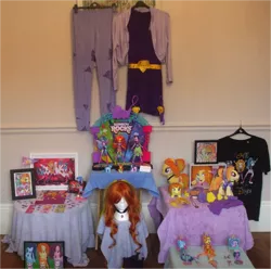 Size: 1313x1300 | Tagged: safe, artist:blazingdazzlingdusk, artist:crystal moon collectibles, derpibooru import, adagio dazzle, aria blaze, sonata dusk, ponified, pony, equestria girls, rainbow rocks, badge, blind bag, bookmark, boots, clothes, collection, costume, custom, doll, equestria girls ponified, figure, irl, magnet, merchandise, necklace, painting, photo, picture frame, plushie, shadowbox, shirt, shrine, stage, the dazzlings, toy