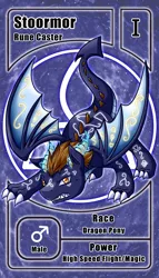 Size: 800x1399 | Tagged: safe, artist:vavacung, derpibooru import, oc, oc:stoormor, unofficial characters only, dracony, dragon, hybrid, pony, commission, male, pactio card, runes, solo, stallion, symbols