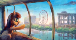 Size: 1920x1020 | Tagged: artist:hunternif, city, cityscape, derpibooru import, ferris wheel, oc, odaiba, reflection, safe, solo, speedpaint, tokyo, unofficial characters only, water