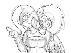 Size: 1024x768 | Tagged: anthro, artist:deoix, blushing, clothes, conjoined, conjoined twins, derpibooru import, grayscale, keyhole turtleneck, monochrome, multiple heads, oc, oc:bittersweet tea, open-chest sweater, open mouth, safe, sweater, traditional art, turtleneck, two heads, unofficial characters only