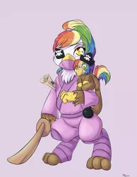 Size: 1225x1575 | Tagged: safe, artist:alasou, deleted from derpibooru, derpibooru import, oc, oc:rainbow feather, unofficial characters only, gryphon, eyepatch, interspecies offspring, magical lesbian spawn, map, ninja, ninja pirate, offspring, parent:gilda, parent:rainbow dash, parents:gildash, pirate, pirate ninja, plushie, solo, wooden sword