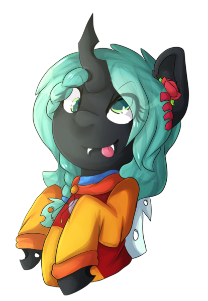 Size: 1843x2671 | Tagged: safe, artist:oddends, derpibooru import, oc, oc:gallow wisp, unofficial characters only, changeling, :p, clothes, derp, female, silly, solo, tongue out