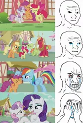 Size: 814x1210 | Tagged: safe, derpibooru import, apple bloom, applejack, big macintosh, granny smith, rainbow dash, rarity, scootaloo, sweetie belle, earth pony, pony, crusaders of the lost mark, comic, cutie mark, cutie mark crusaders, feels, female, filly, image macro, male, meme, stallion, tears of joy, the cmc's cutie marks, wojak