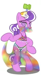 Size: 1092x1995 | Tagged: suggestive, artist:insanespyro, derpibooru import, screwball, pony, bedroom eyes, belly dancer, bipedal, hat, midriff, propeller hat, simple background, solo, swirly eyes