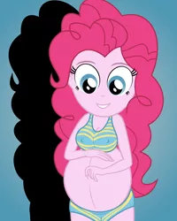 Size: 2400x3000 | Tagged: suggestive, artist:mintydrop2013, derpibooru import, pinkie pie, equestria girls, belly button, bra, breasts, busty pinkie pie, clothes, erect nipples, female, humanized, nipple outline, panties, preggy pie, pregnant, pregnant equestria girls, solo, solo female, underwear