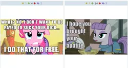 Size: 511x272 | Tagged: derpibooru, derpibooru import, exploitable meme, juxtaposition, juxtaposition win, maud pie, meme, meta, pinkie pie, suggestive