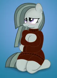 Size: 1900x2600 | Tagged: anthro, arm hooves, artist:an-tonio, artist:lord waite, blushing, breasts, busty marble pie, cleavage, clothes, colored, derpibooru import, female, keyhole turtleneck, marble pie, nudity, open-chest sweater, solo, solo female, stupid sexy marble pie, suggestive, sweater, turtleneck, unguligrade anthro