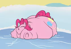 Size: 985x680 | Tagged: artist:astr0zone, bingo wings, blob, chubby cheeks, crack, derpibooru import, double chin, fat, ice, impossibly large belly, lake, large belly, large butt, morbidly obese, obese, piggy pie, pinkie pie, pudgy pie, rolls of fat, snow, solo, suggestive, this will end in death