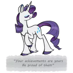 Size: 500x500 | Tagged: safe, artist:selective-yellow, derpibooru import, rarity, pony, unicorn, cloven hooves, eyes closed, female, mare, ponypeptalk, positive ponies, quote, raised hoof, simple background, unshorn fetlocks, white background