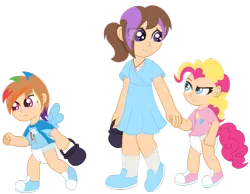 Size: 1013x788 | Tagged: age regression, artist:the-crusader-network, cute, derpibooru import, diaper, human, humanized, non-mlp oc, oc, pinkie pie, poofy diaper, pullup (diaper), rainbow dash, safe, simple background, transparent background, trick or treat