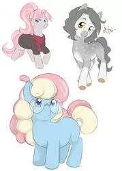 Size: 3000x4200 | Tagged: artist:askbubblelee, cute, derpibooru import, female, filly, magical lesbian spawn, next generation, oc, oc:pebbles, oc:rosie quartz, oc:spellbind, offspring, parent:big macintosh, parent:fancypants, parent:fleur-de-lis, parent:marble pie, parent:maud pie, parents:fancyfleur, parents:marblemac, parents:mauxie, parent:trixie, safe, unofficial characters only