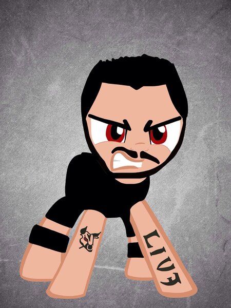 Size: 1024x1365 | Tagged: artist:pretentiousprodigy, derpibooru import, kevin owens, nxt, ponified, safe, tattoo, wwe