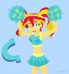 Size: 1132x1216 | Tagged: safe, artist:a-r-i-a-1997, artist:sunnyshimmer97, derpibooru import, sunset shimmer, equestria girls, friendship games, alternate hairstyle, armpits, belly button, cheerleader, midriff, pigtails, solo, wink