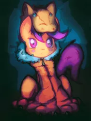 Size: 1920x2560 | Tagged: safe, artist:soortes, derpibooru import, scootaloo, wolf, animal costume, blushing, blush sticker, clothes, costume, nightmare night, nightmare night costume, scootawolf, solo, wolf costume