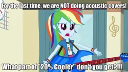 Size: 1280x720 | Tagged: safe, derpibooru import, rainbow dash, equestria girls, rainbow rocks, acoustic, image macro, meme, music, solo, text edit