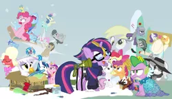 Size: 1200x692 | Tagged: safe, artist:dm29, derpibooru import, apple bloom, applejack, big macintosh, bon bon, coco pommel, derpy hooves, doctor whooves, gilda, lemon hearts, limestone pie, lyra heartstrings, marble pie, maud pie, minuette, moondancer, octavia melody, pinkie pie, princess cadance, rainbow dash, rarity, scootaloo, shining armor, smooze, spike, sweetie belle, sweetie drops, time turner, trouble shoes, twilight sparkle, twilight sparkle (alicorn), twinkleshine, vinyl scratch, alicorn, gryphon, pony, twittermite, amending fences, appleoosa's most wanted, bloom and gloom, brotherhooves social, canterlot boutique, castle sweet castle, crusaders of the lost mark, do princesses dream of magic sheep, hearthbreakers, made in manehattan, make new friends but keep discord, party pooped, princess spike (episode), rarity investigates, slice of life (episode), tanks for the memories, the cutie map, the lost treasure of griffonstone, the one where pinkie pie knows, alternate hairstyle, background six, bedroom eyes, bowtie, box, cardboard box, charlie brown, clothes, crossing the memes, crying, cutie mark, cutie mark crusaders, derpysaur, detective rarity, dress, female, filly, fusion, glasses, hat, i didn't listen, i'm pancake, implied rarijack, it happened, lyrabon (fusion), mare, meme, new crown, ocular gushers, orchard blossom, peanuts, pest control gear, princess dress, punklight sparkle, sled, snow, staff, staff of sameness, sweater, the cmc's cutie marks, the meme continues, the ride never ends, the story so far of season 5, this isn't even my final form, top hat, twilight scepter, unamused, volumetric mouth, wig