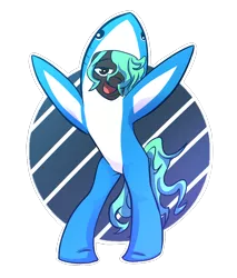 Size: 850x1000 | Tagged: american football, artist:patty-plmh, clothes, costume, derpibooru import, hair over one eye, left shark, oc, safe, shark costume, solo, super bowl, super bowl xlix, unofficial characters only