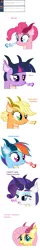 Size: 1024x6448 | Tagged: applejack, ask hydra mane 6, derpibooru import, dragonfire, fangs, fire, fluttershy, frown, horns, hydra, hydrafied, hydra pony, looking at you, mane six, open mouth, pinkie pie, rainbow dash, rarity, safe, simple background, slit eyes, smiling, snorting, species swap, tumblr, twilight sparkle, unamused, white background