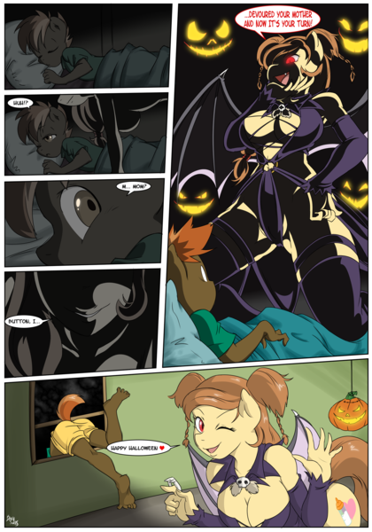 Size: 1680x2400 | Tagged: anthro, artist:brainsucks, bat wings, big breasts, breasts, buttoncest, button mash, cleavage, clothes, costume, derpibooru import, female, halloween, implied foalcon, implied incest, milf, mother, mother and son, nightmare night, oc, oc:cream heart, plantigrade anthro, questionable, red eyes, son, succubus, underboob