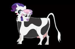 Size: 2653x1741 | Tagged: conjoined, conjoined twins, cow, cowbelle, derpibooru import, fusion, raricow, rarity, safe, sisters, species swap, spell gone wrong, sweetie belle, two heads, udder, we have become one, why