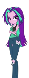 Size: 733x1920 | Tagged: suggestive, artist:discorded-joker, derpibooru import, aria blaze, equestria girls, black underwear, bra, breasts, busty aria blaze, cleavage, clothes, female, jeans, pants, resting bitch face, ripped jeans, simple background, solo, solo female, tanktop, torn clothes, transparent background, underwear