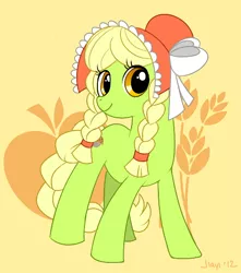 Size: 482x545 | Tagged: safe, artist:jiayi, derpibooru import, granny smith, pony, adorasmith, bonnet, braid, cute, female, mare, smiling, solo, young granny smith