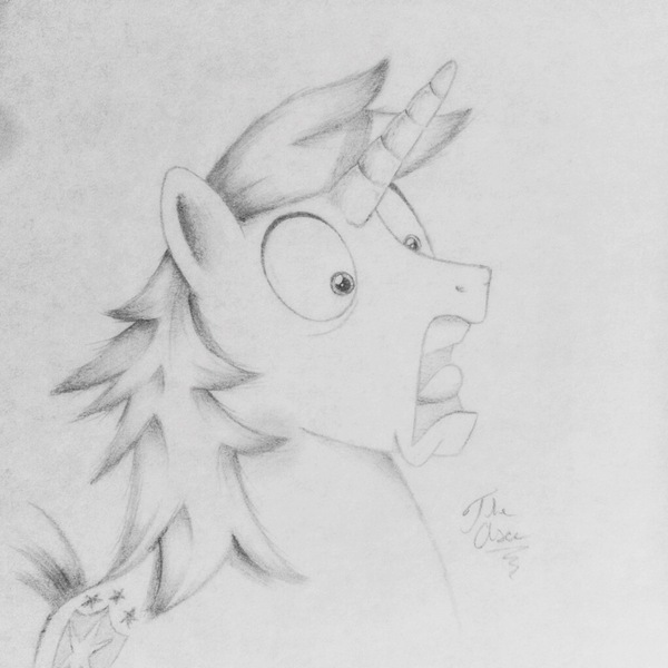 Size: 1024x1024 | Tagged: safe, artist:theasce, derpibooru import, shining armor, monochrome, shocked, solo, traditional art