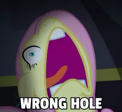 Size: 691x633 | Tagged: suggestive, derpibooru import, edit, edited screencap, screencap, fluttershy, scare master, caption, exploitable meme, faic, floppy ears, flutterscream, frown, image macro, implied anal, implied sex, meme, memegenerator, open mouth, scared, screaming, solo, tongue out, volumetric mouth, wide eyes, wrong hole