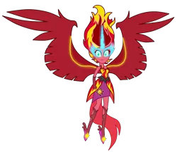 Size: 7413x6400 | Tagged: safe, artist:mixiepie, derpibooru import, sunset shimmer, equestria girls, friendship games, absurd resolution, alternate universe, clothes, dark side, dress, fiery shimmer, fingerless gloves, gloves, glowing eyes, horn, mane of fire, midnight sparkle, midnight-ified, paint tool sai, simple background, solo, transparent background, vector, wings