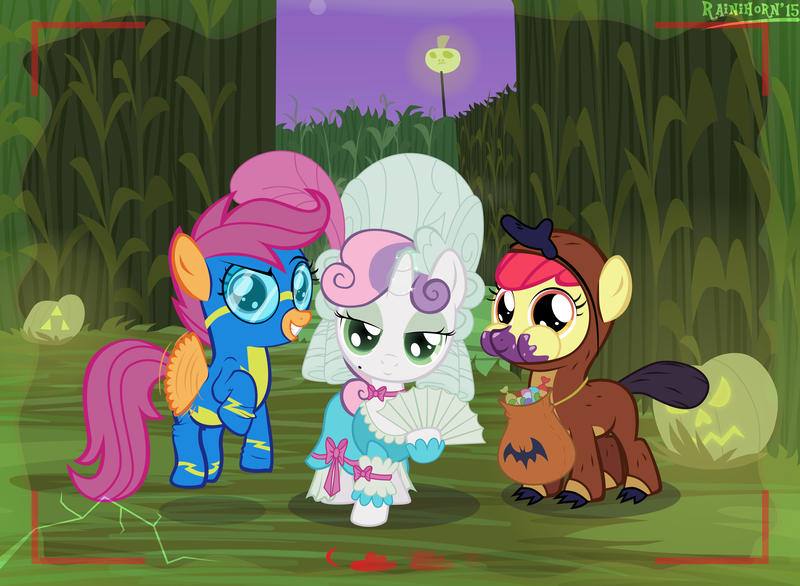 Size: 4340x3180 | Tagged: apple bloom, artist:rainihorn, cutie mark crusaders, derpibooru import, magic, marie antoinette, messy, messy eating, nightmare night, photo, platypus, safe, scare master, scootaloo, sweetie belle, wonderbolts uniform