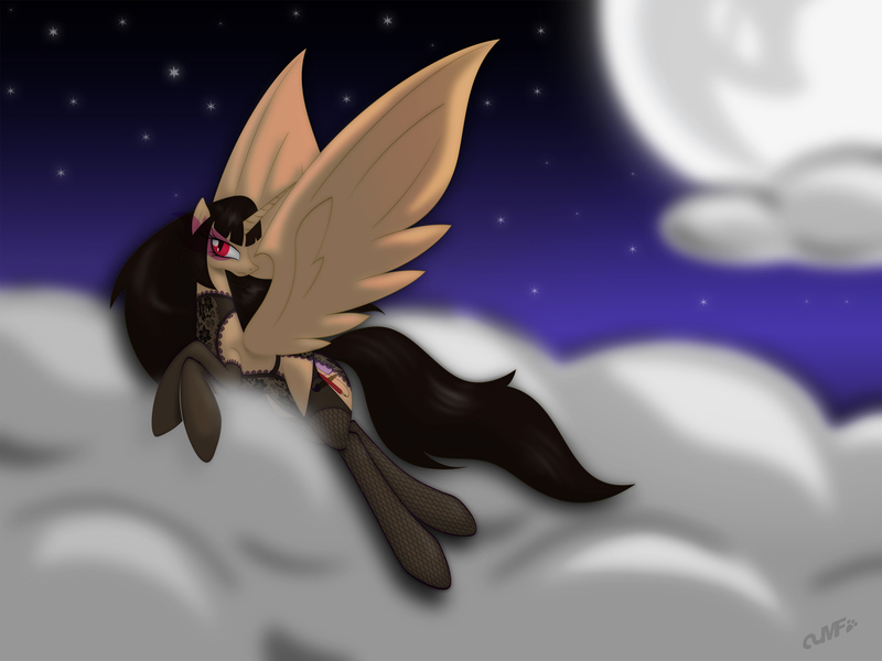 Size: 2500x1875 | Tagged: suggestive, artist:miniferu, derpibooru import, oc, oc:spring beauty, unofficial characters only, alicorn, pony, alicorn oc, clothes, lingerie, moon, night, nightmare night, nightmare pony