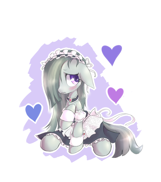 Size: 1280x1451 | Tagged: safe, artist:mlpanon, derpibooru import, marble pie, earth pony, pony, clothes, cute, female, maid, marblebetes, mare, simple background, solo, wavy mouth, white background