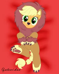 Size: 3229x4063 | Tagged: absurd resolution, applejack, applelion, artist:gutovi, clothes, costume, cute, derpibooru import, jackabetes, nightmare night, nightmare night costume, on back, safe, scare master, solo