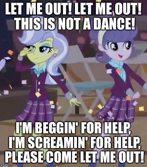 Size: 500x566 | Tagged: safe, derpibooru import, suri polomare, upper crust, equestria girls, friendship games, big trouble in little sanchez, clothes, crystal prep academy uniform, dancing, image macro, meme, rick and morty, school uniform, song reference